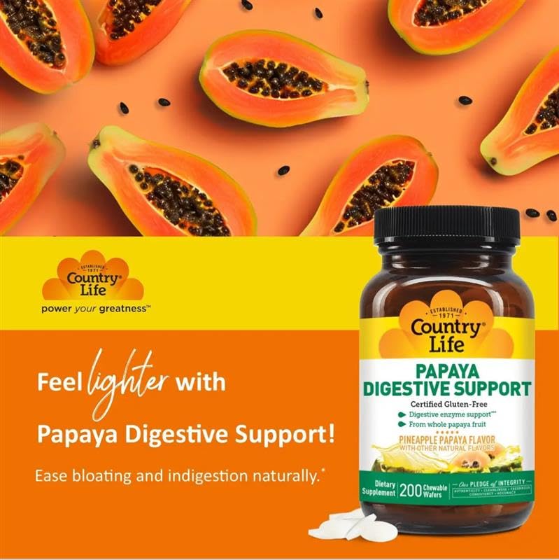 Country Life Papaya Digestive Support vegan gluten free label on packaging