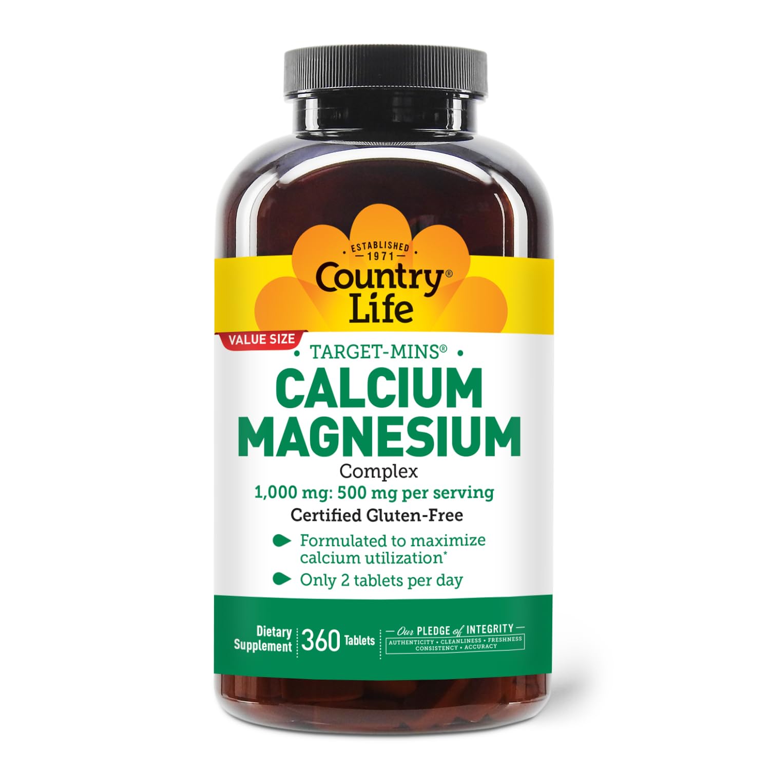 Country Life Target-Mins bottle close-up highlighting the calcium magnesium formula.