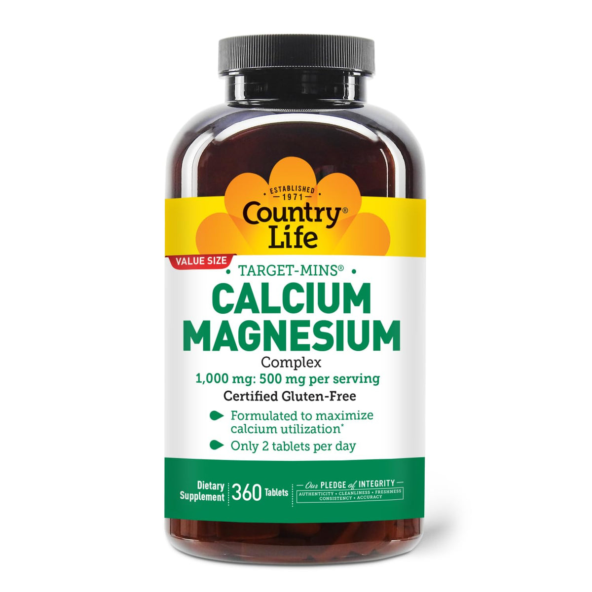 Country Life Target-Mins bottle close-up highlighting the calcium magnesium formula.