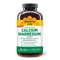 Country Life Target-Mins bottle close-up highlighting the calcium magnesium formula.