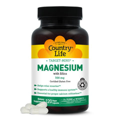 Country Life Target-Mins Magnesium with Silica bottle front showing 300 mg for daily muscle support
