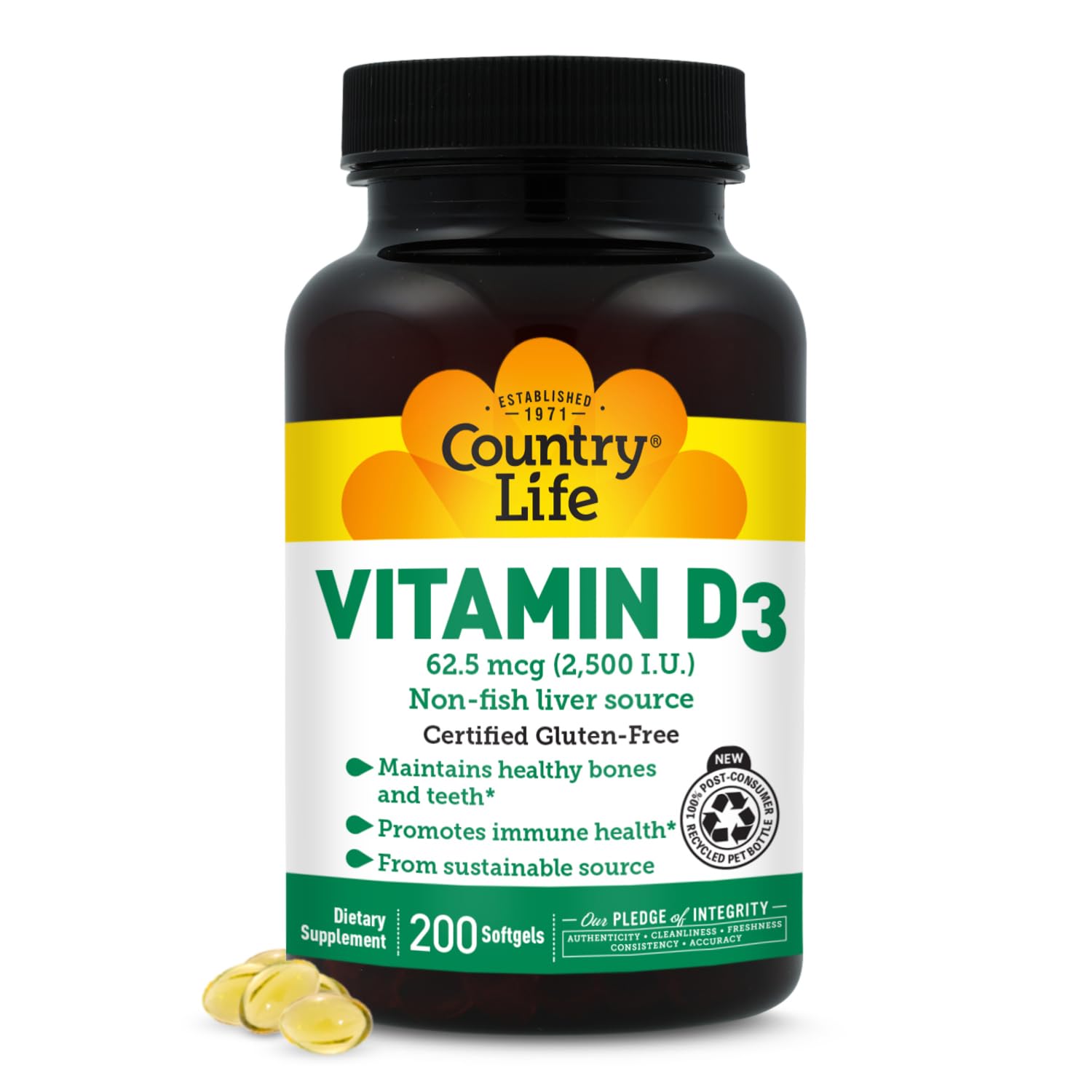 Country Life Vitamin D3 2500 IU softgel bottle front for daily bone support