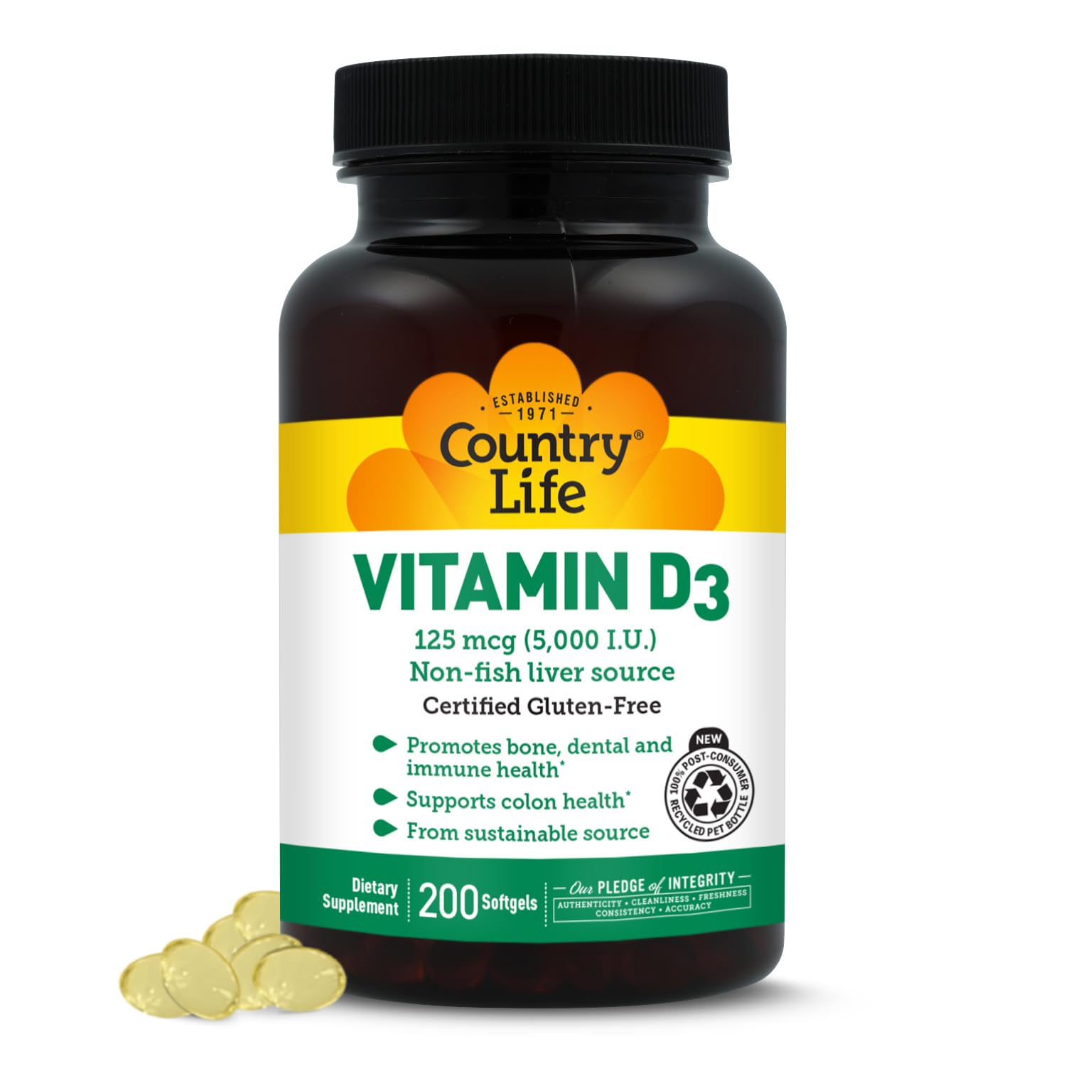 Country Life Vitamin D3 5000 IU bottle for daily bone and immune support.