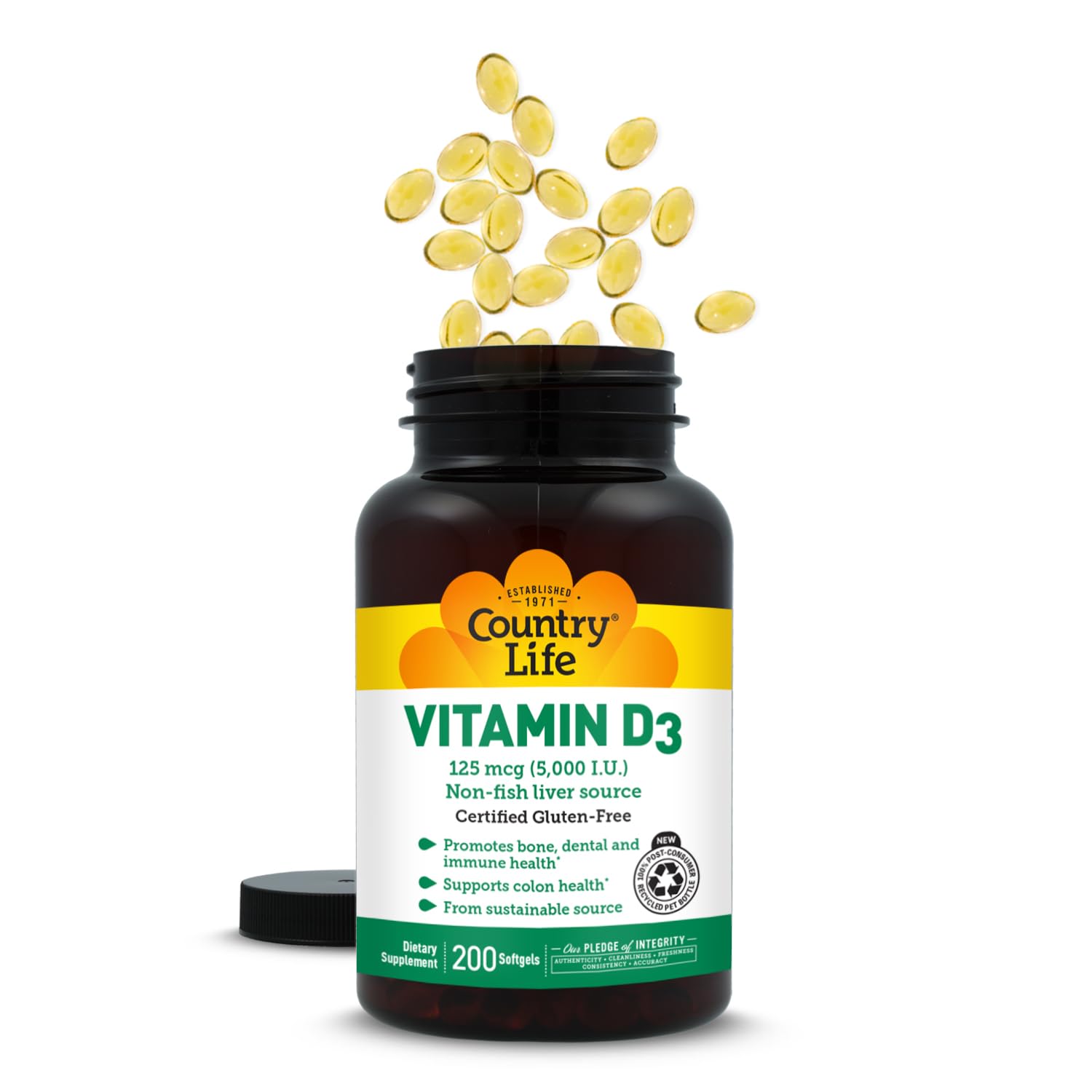 Shelf-ready Country Life Vitamin D3 bottle in pantry.
