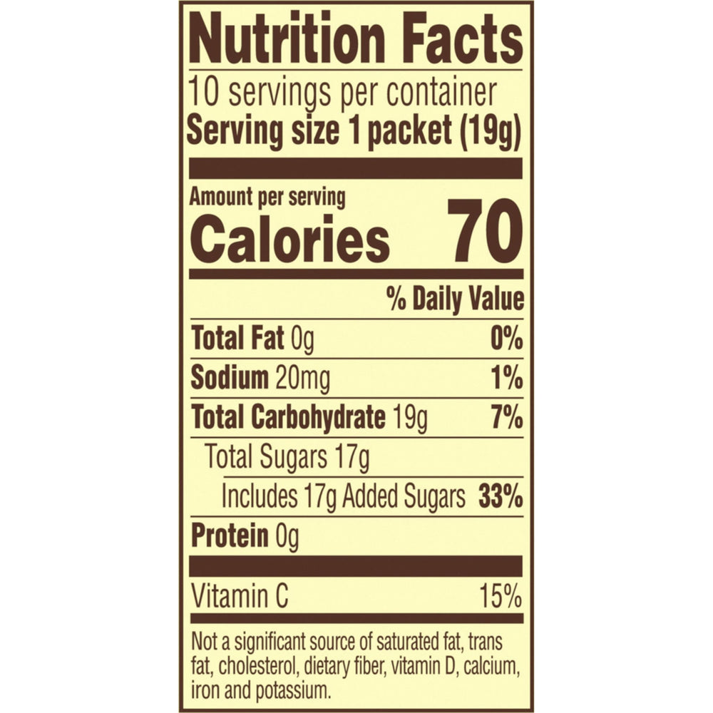 Country Time Lemonade Packets close-up highlights natural flavors and real sugar.