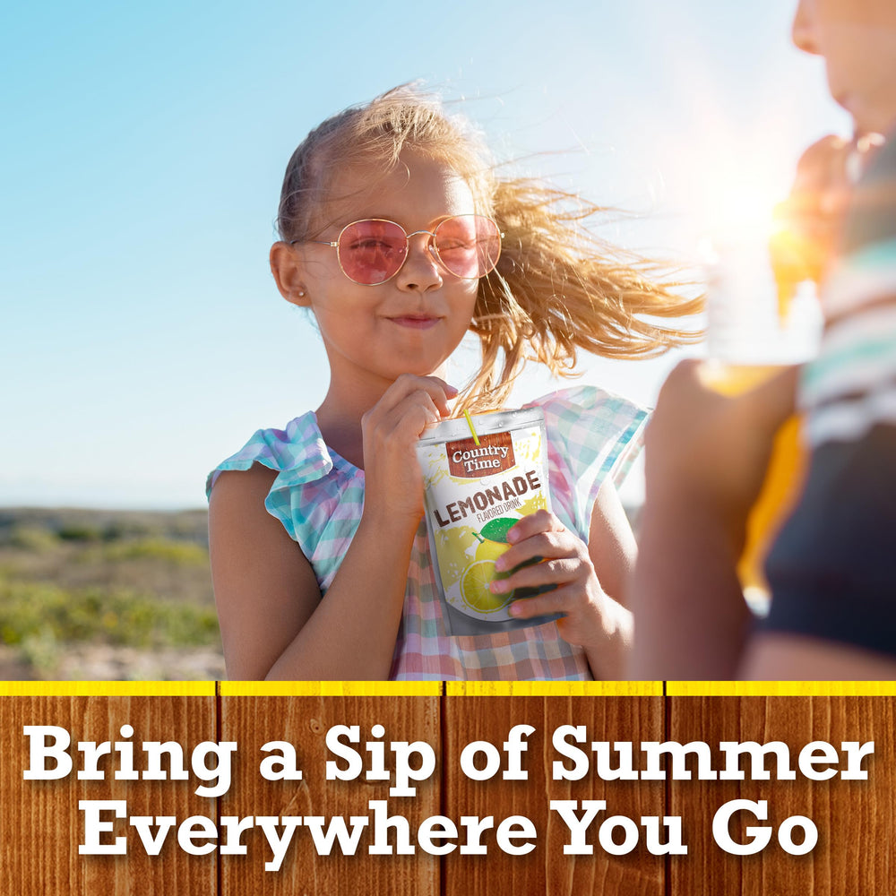 Country Time Lemonade pouches during snack time, kid-friendly and tasty.