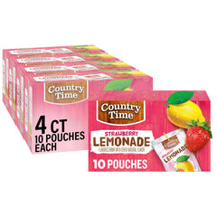 Country Time Strawberry Lemonade pouches front view for on-the-go refreshment