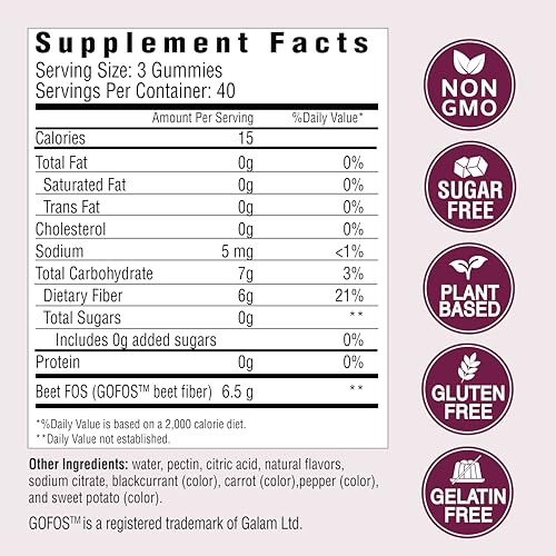 Country Farms Fiber Care Gummies closeup showing fruity texture for tasty prebiotic snack