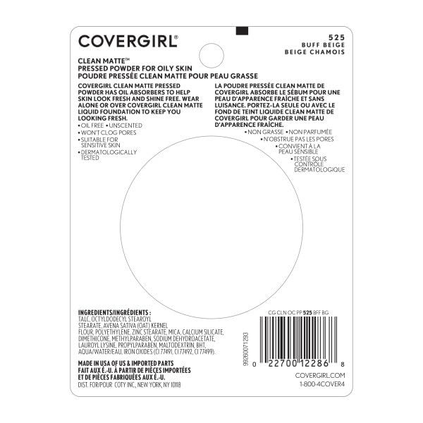 CoverGirl Clean Matte pressed powder compact close-up, natural finish for everyday wear.
