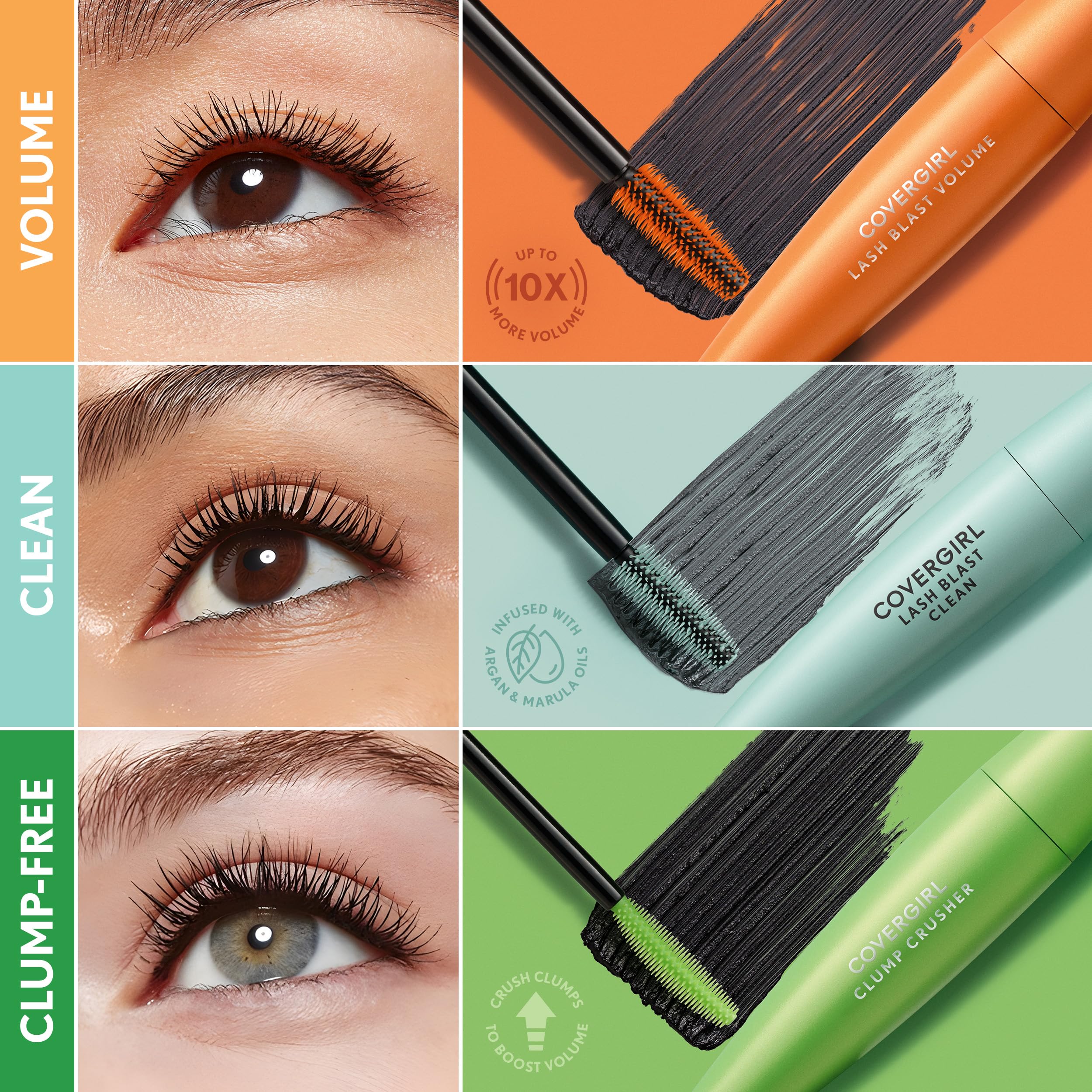 COVERGIRL Clump Crusher mascara close up on lashes with bold definition.