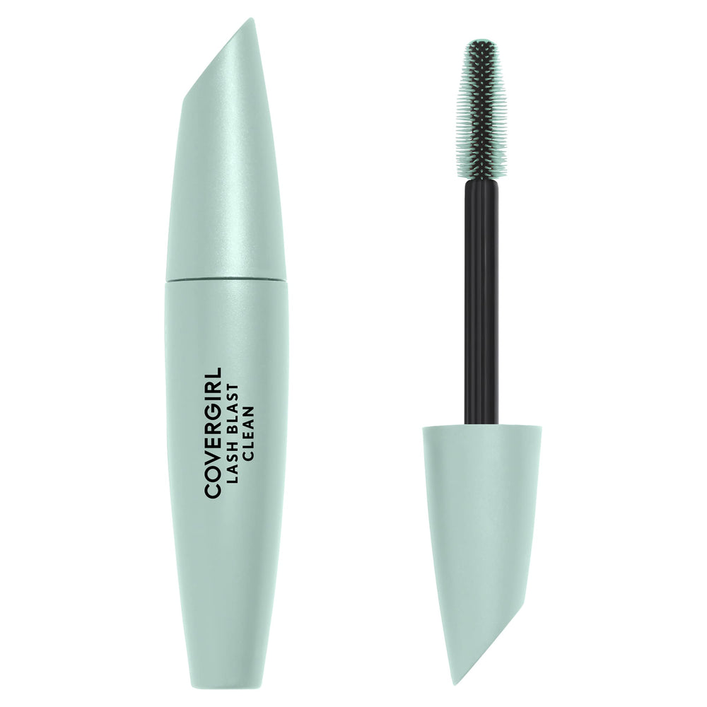 CoverGirl Lash Blast Clean Volume Mascara bottle showing vegan formula and conditioning oils