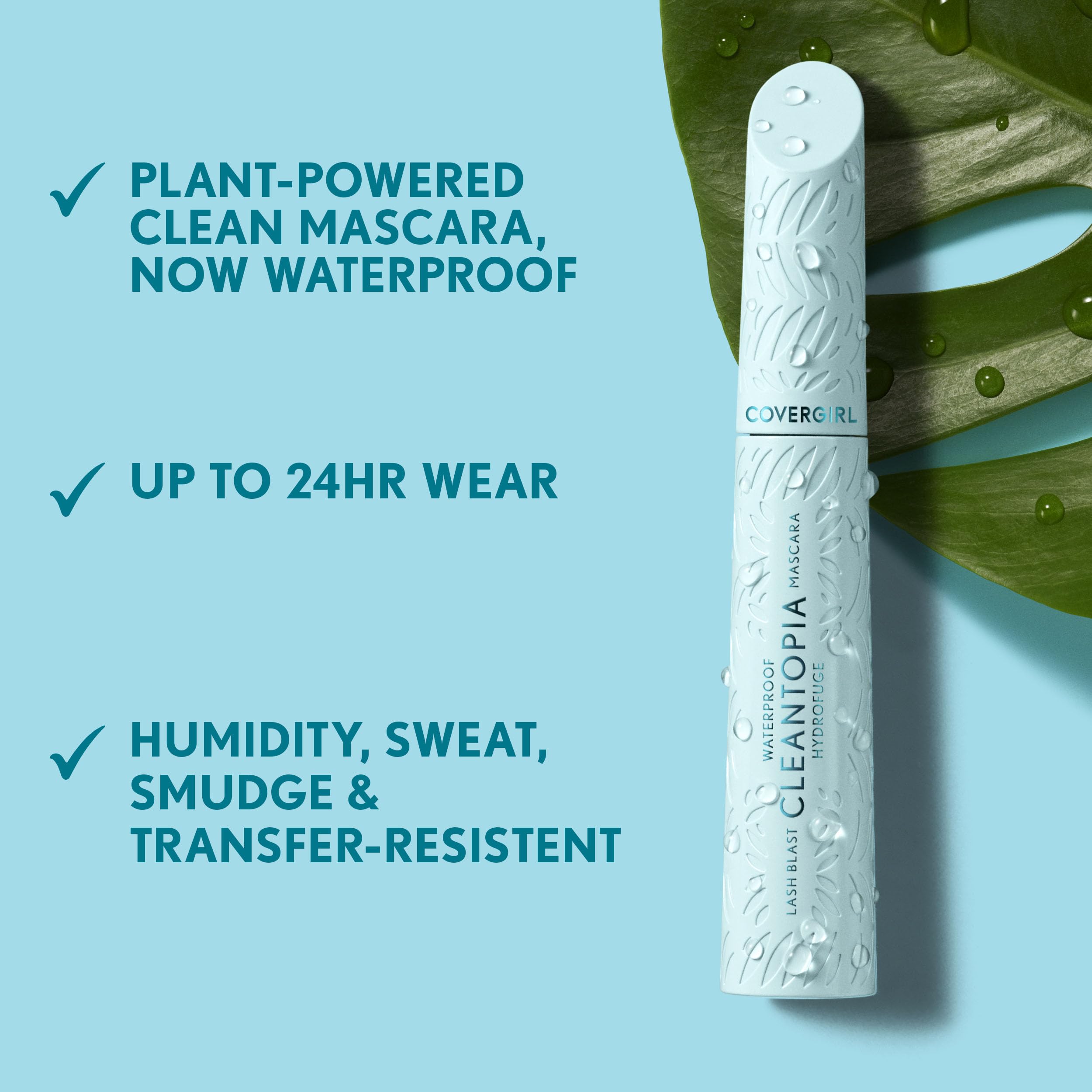 CoverGirl Lash Blast Cleantopia waterproof formula tested in rain or humidity