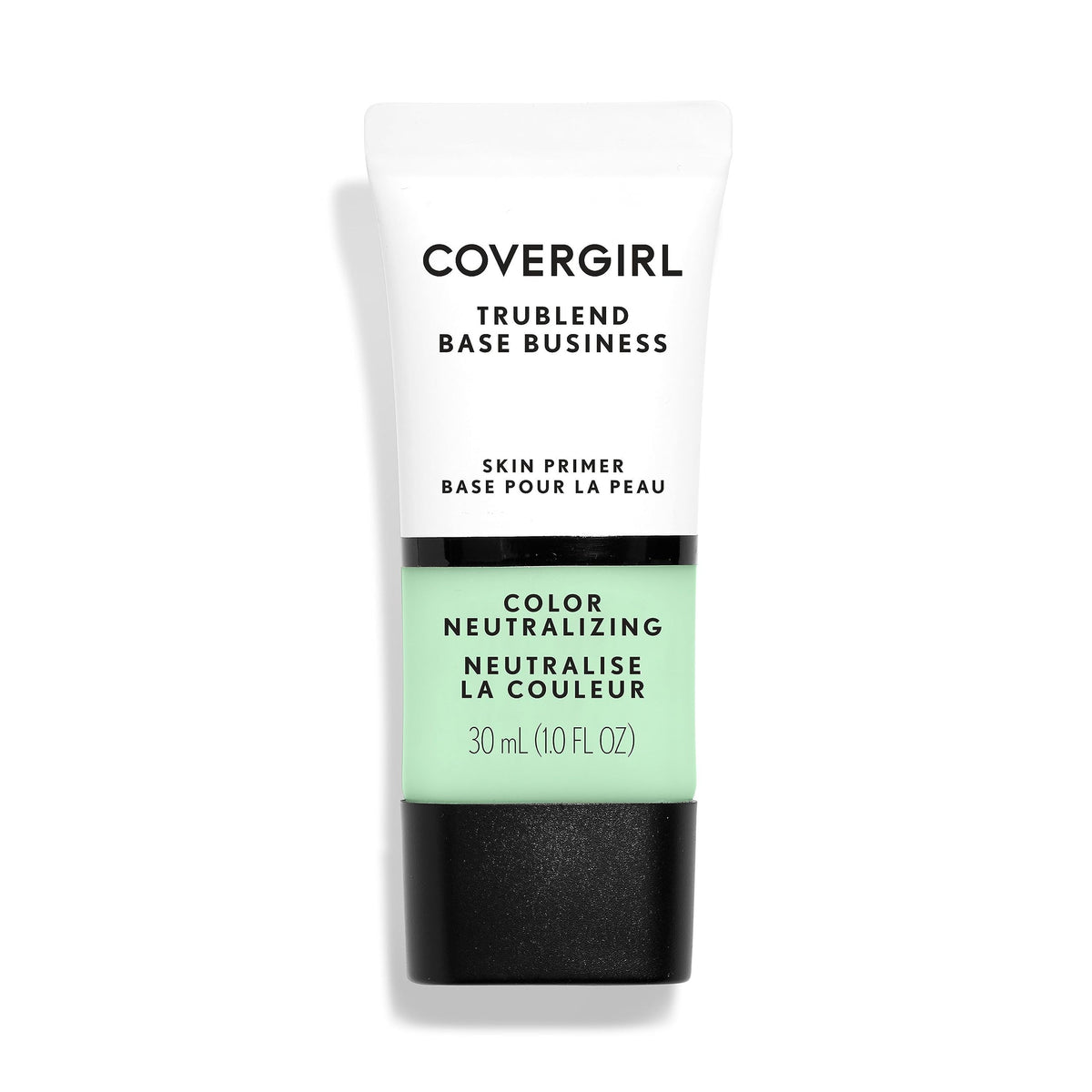 CoverGirl Primer bottle pump showing redness-neutralizing formula for even tone.