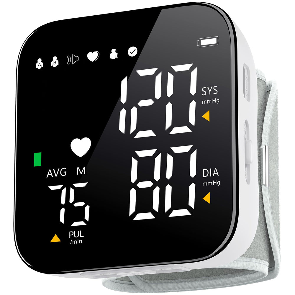 Coverich blood pressure monitor front view with clear display for home use.