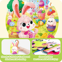 Covsen Easter puzzle child holding piece aids fine motor development.