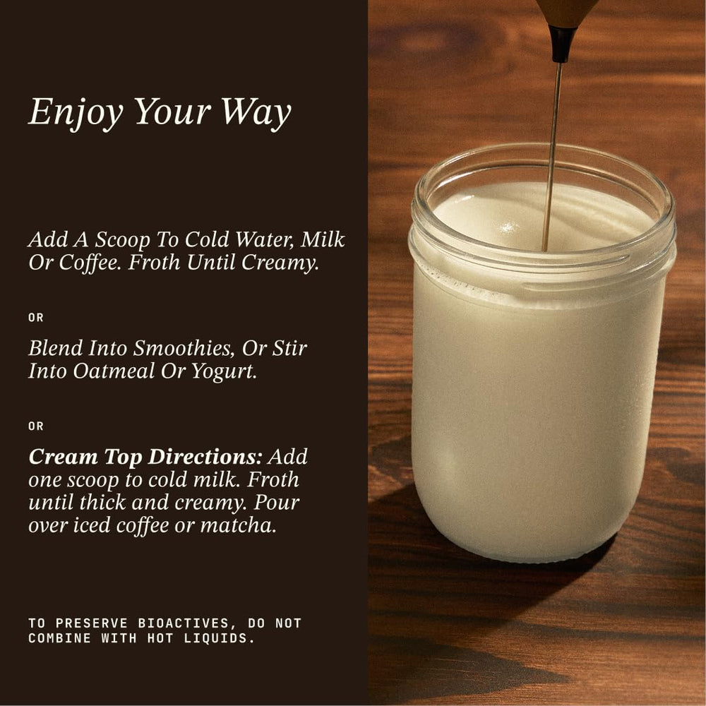 Cowboy Colostrum frother blending with coffee for creamy addition