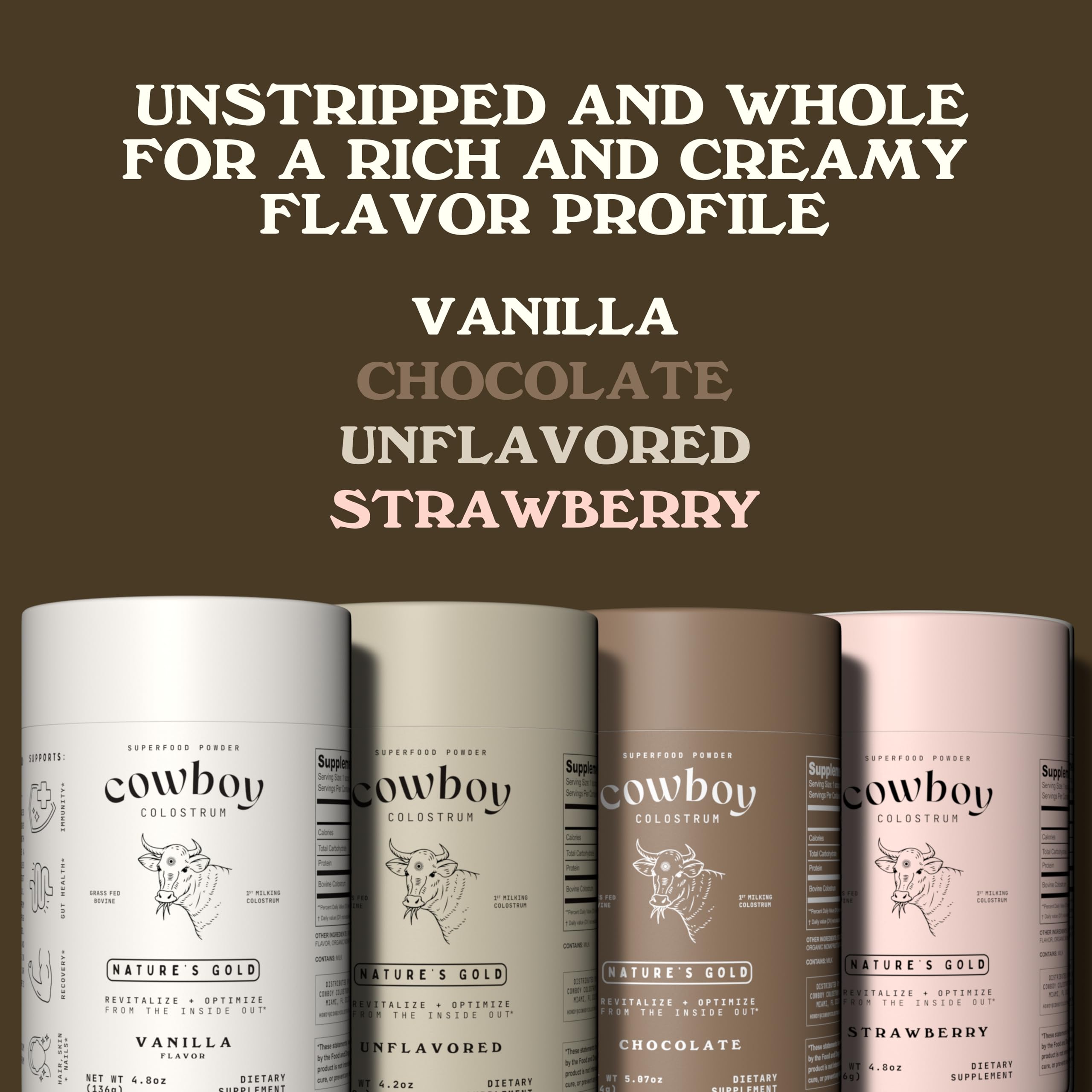 Cowboy Colostrum packaging label showcasing premium quality and US sourcing