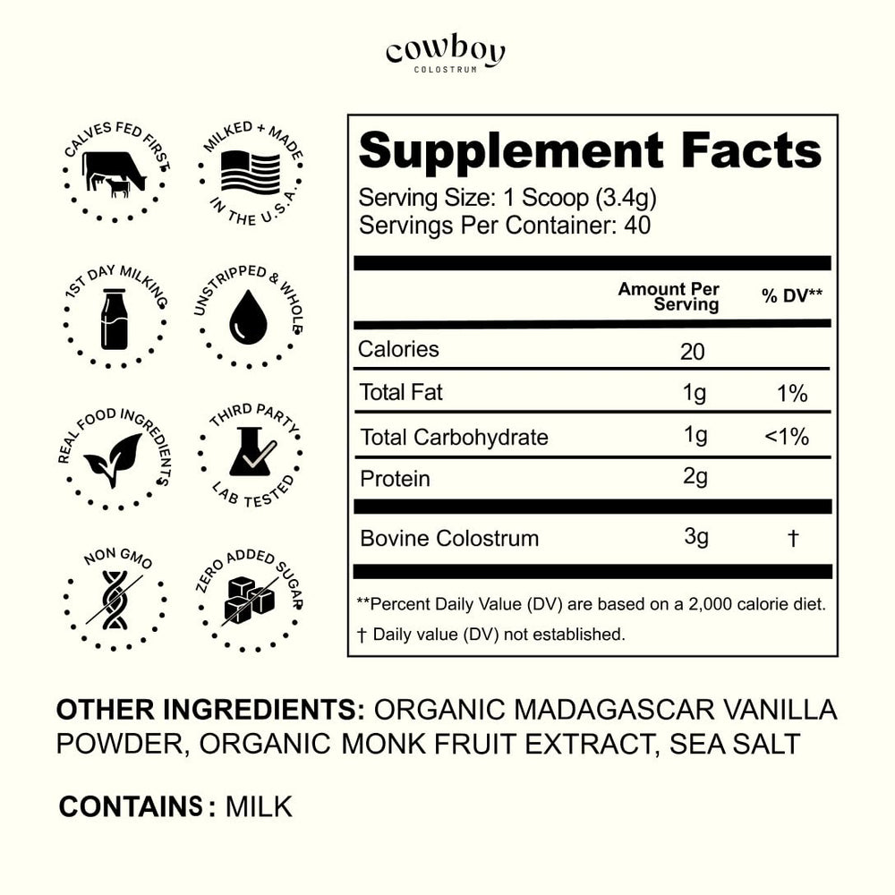 Cowboy Colostrum powder creamy texture close-up emphasizing rich nutrition