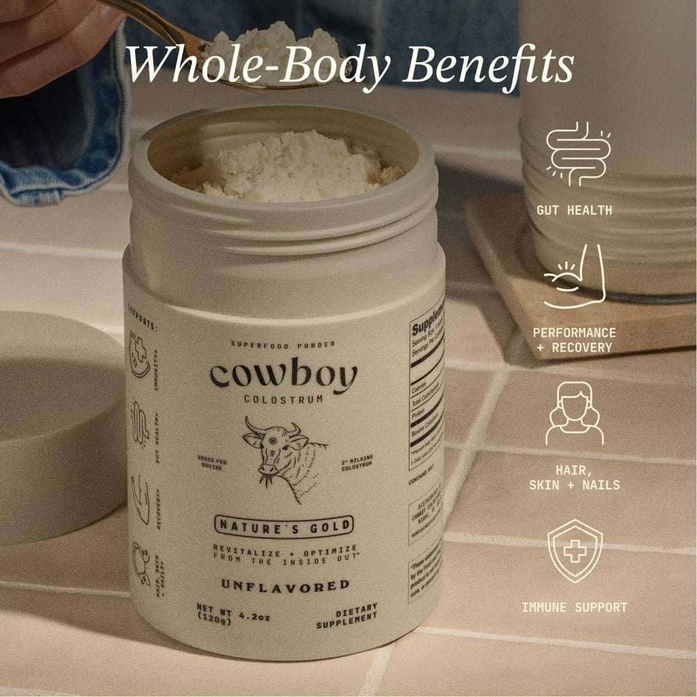 Cowboy Colostrum powder dissolving in water shows quick mix without clumps