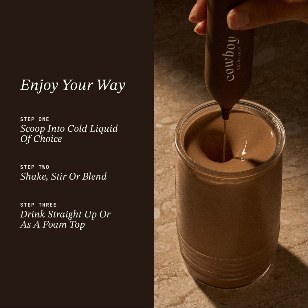 Creamy Cowboy Colostrum powder texture indicates full-fat formulation.