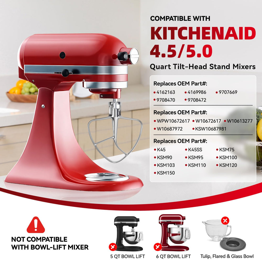 Cowbright paddle attachment shows tilt head compatibility for KitchenAid.