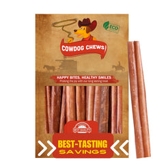 Cowdog Chews odor-free bully stick highlighting a clean, long-lasting chew.