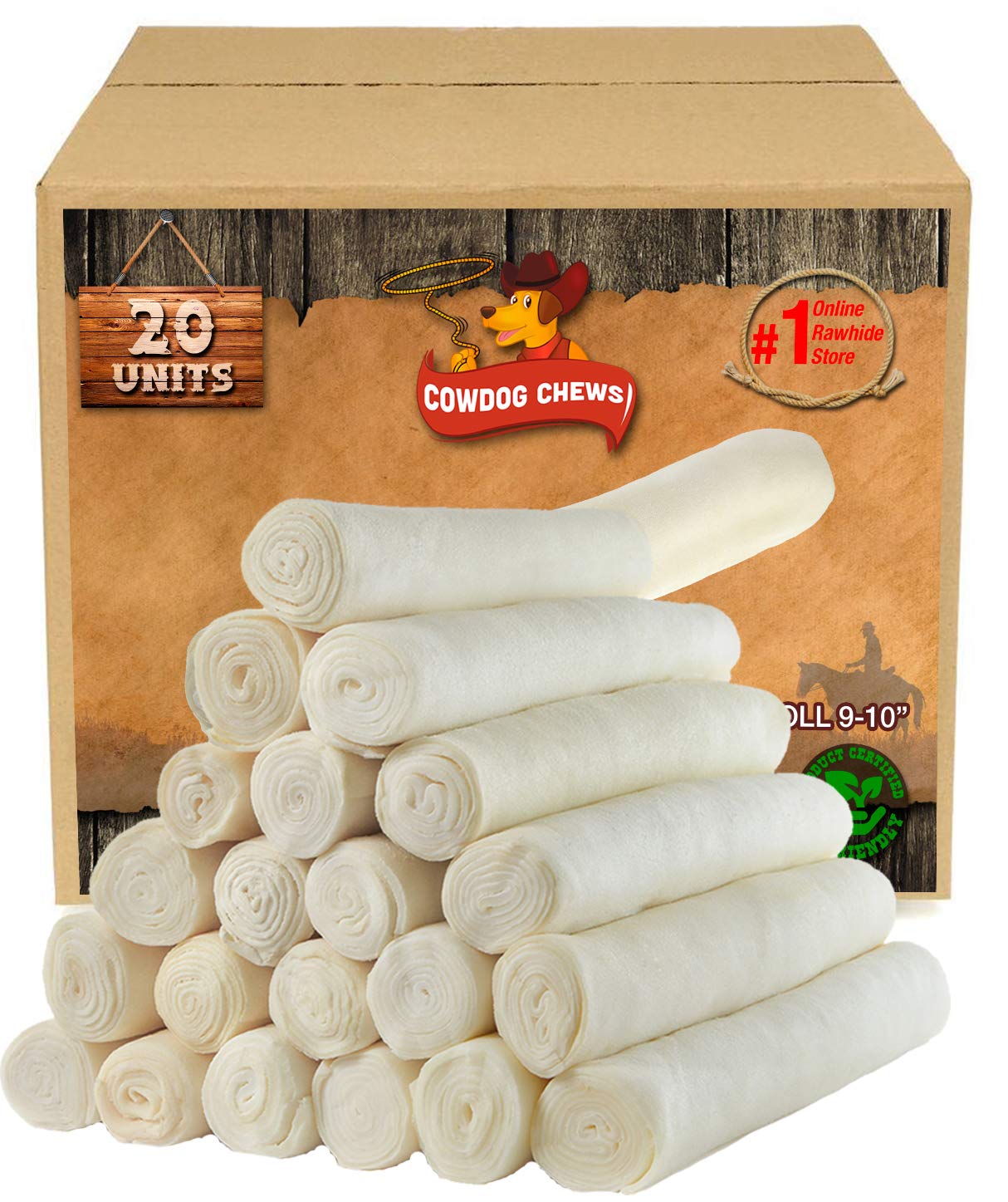 Cowdog Chews Retriever Roll 9-10 inch rawhide for long-lasting chewing.