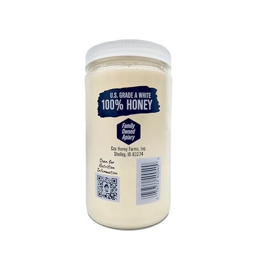 Cox's Honey pure clover honey scoop closeup emphasizing vibrant color and creamy consistency.