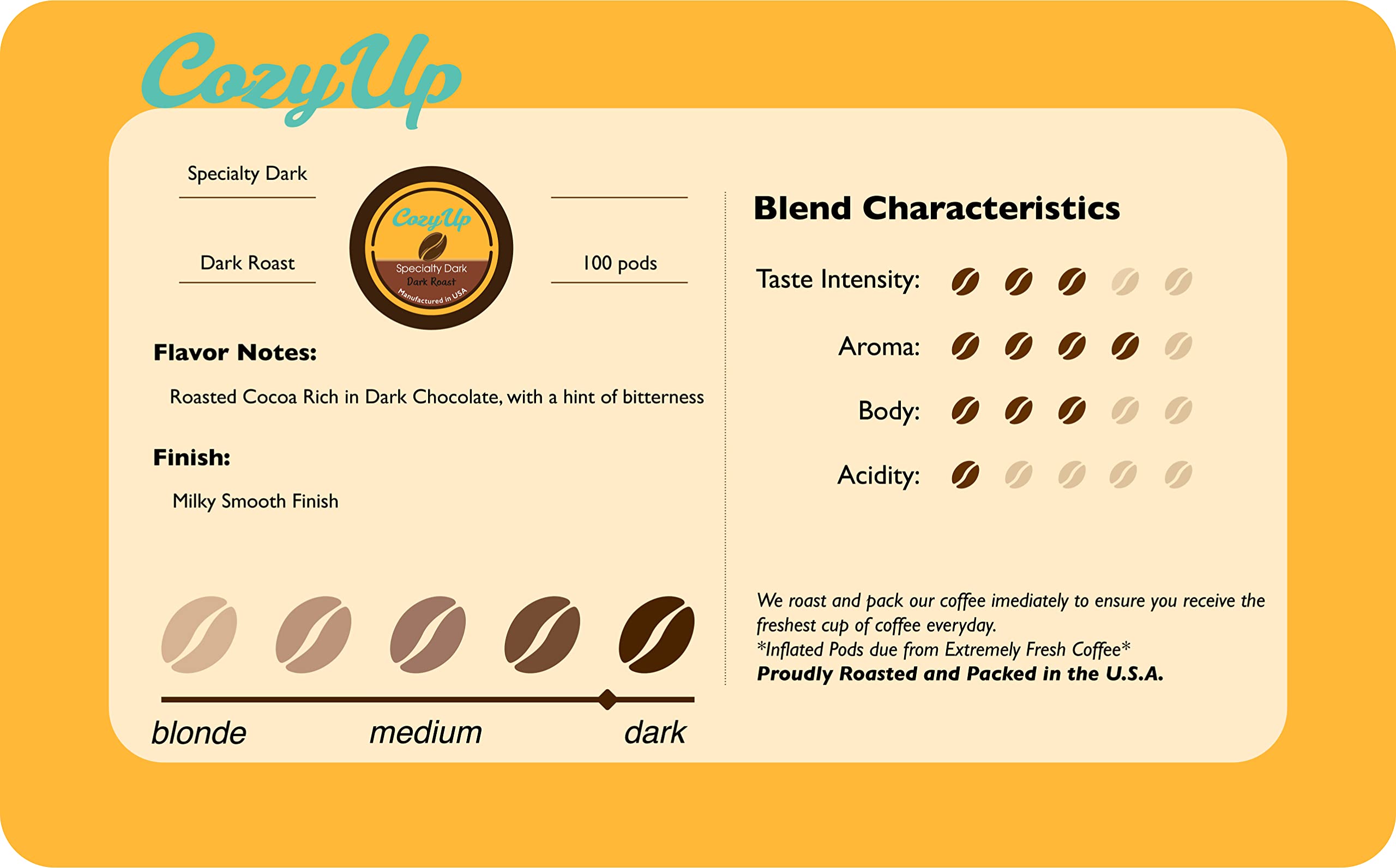 Cozy Up super fresh coffee ensures freshest cup from roast to delivery.