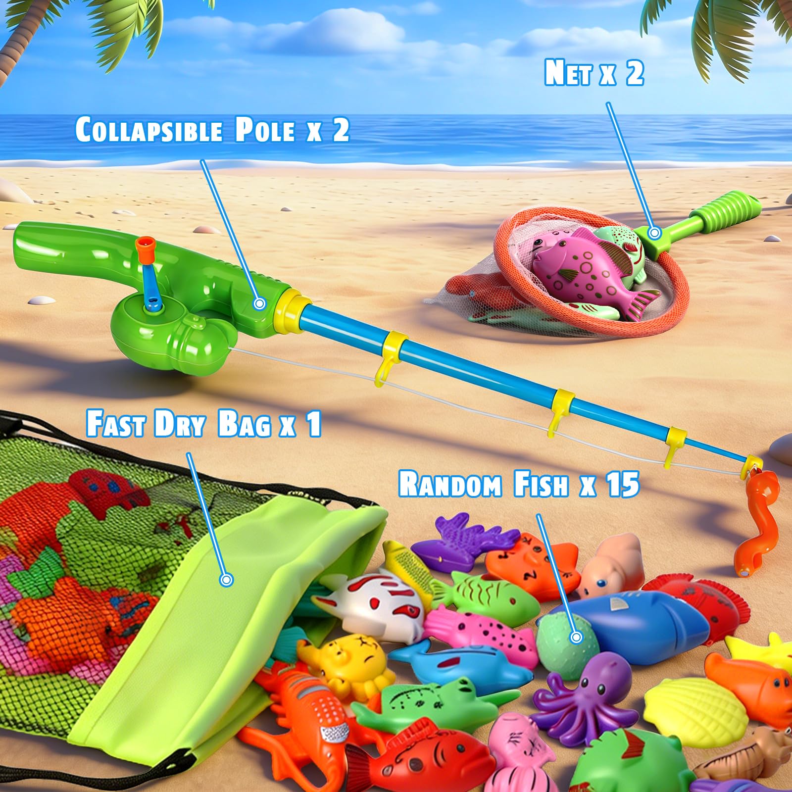 CozyBomB rod-and-magnet-poles enable steady catching during water table play.
