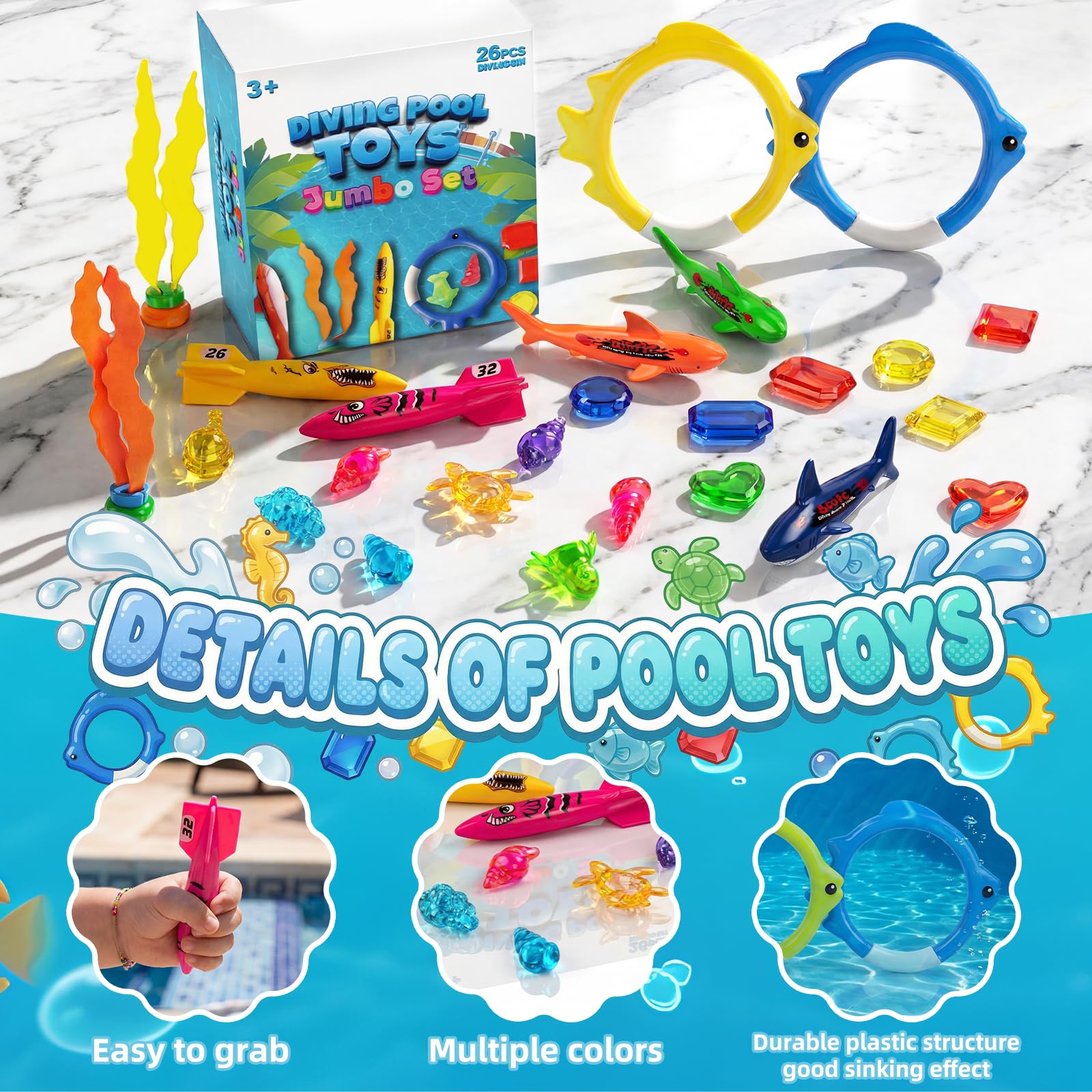 Cozycharm gems sparkle underwater, guiding kids toward safe retrieval and engagement.