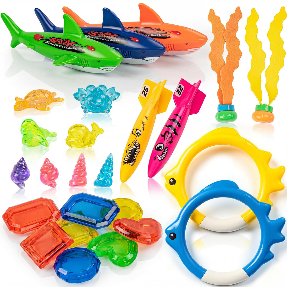 Cozycharm shark torpedoes for engaging underwater target practice during pool play.