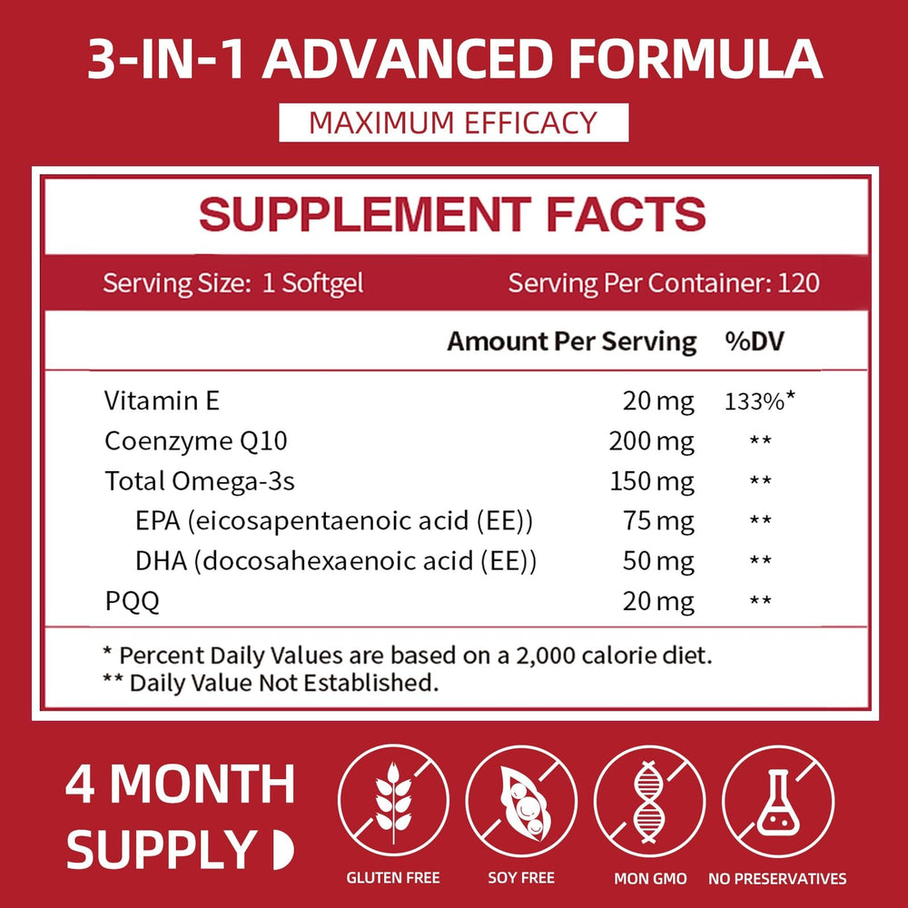 Cozynol CoQ10 Softgels label closeup highlighting premium ingredients and non-GMO quality