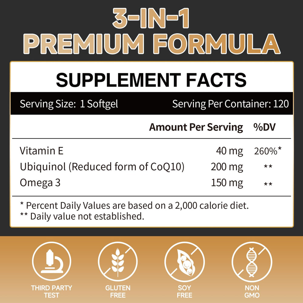 Cozynol ubiquinol CoQ10 softgels pour image highlights easy intake for daily routines and heart support.