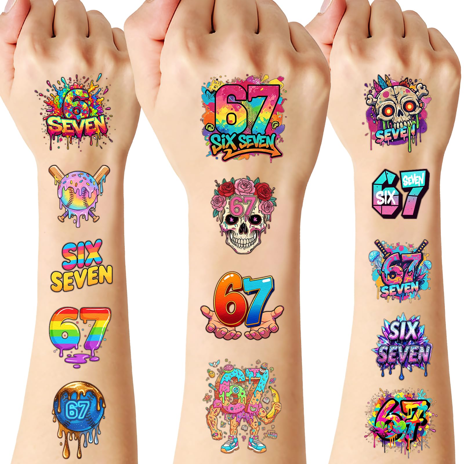 CozyNuukee 180pcs six-seven temporary tattoo on skin, vibrant and long-lasting party fun.