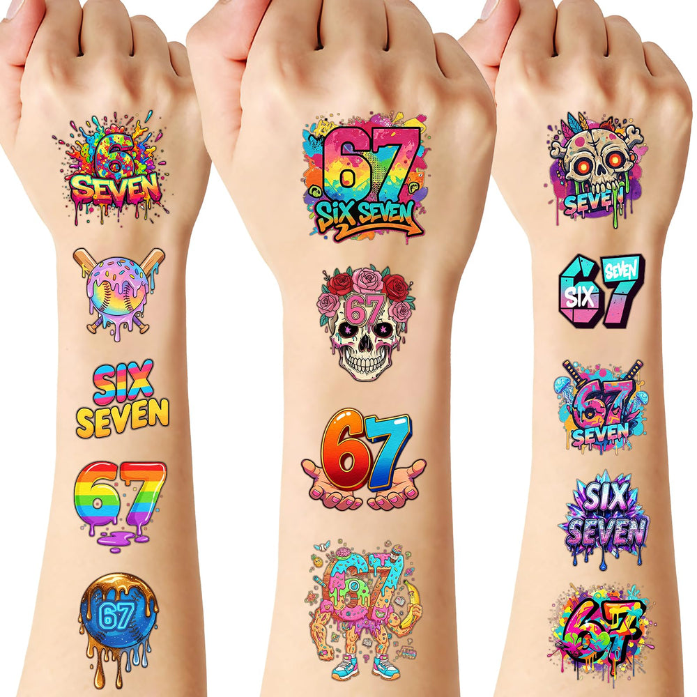 CozyNuukee 180pcs six-seven temporary tattoo on skin, vibrant and long-lasting party fun.