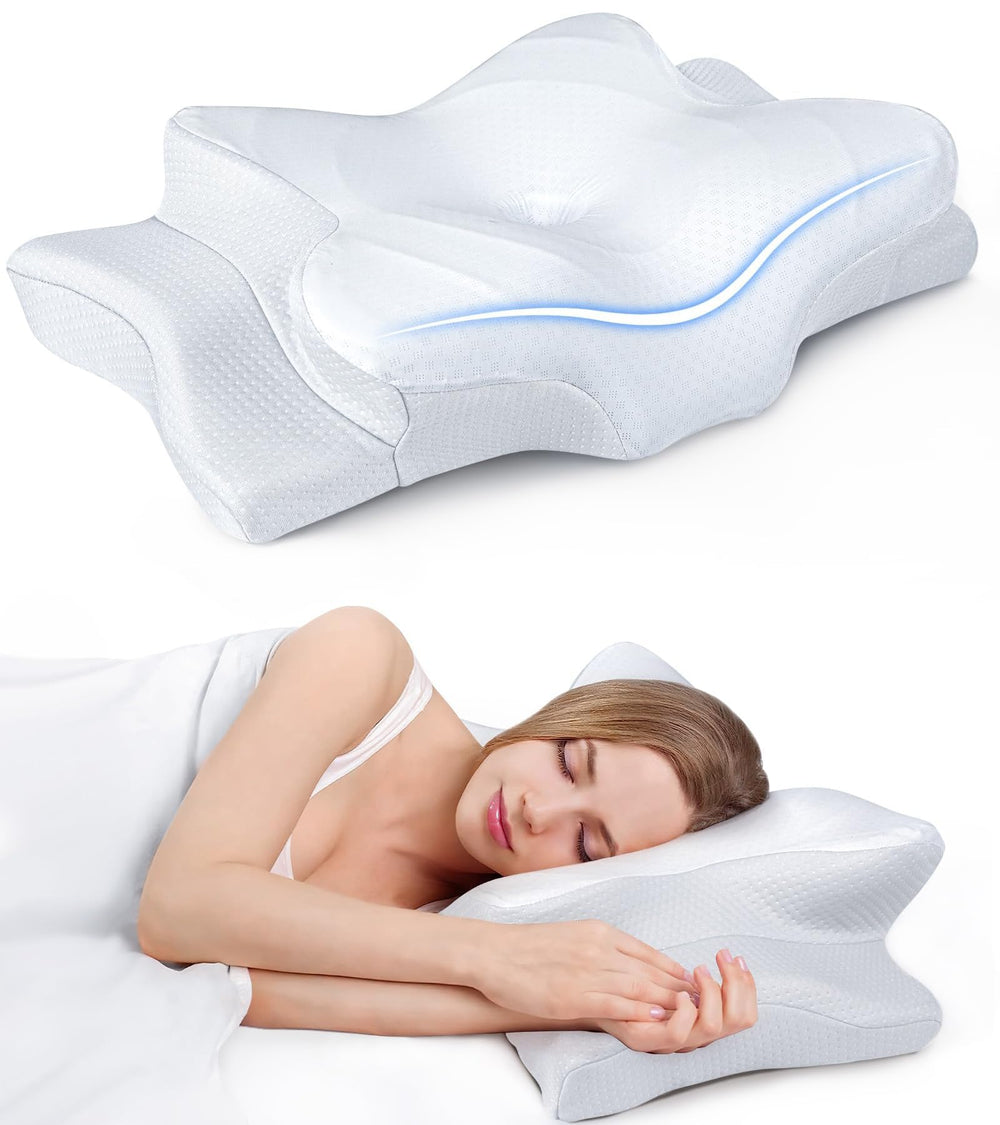 Cozyplayer Ultra Pain Relief Pillow front view with ergonomic neck cradle for comfort.