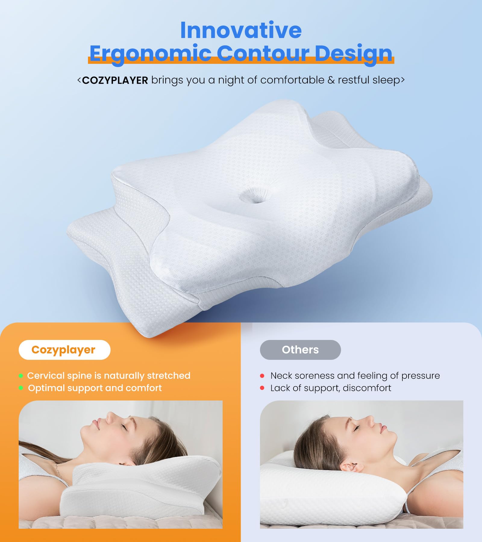 Cozyplayer hollow concave design supports alignment and neck contour.