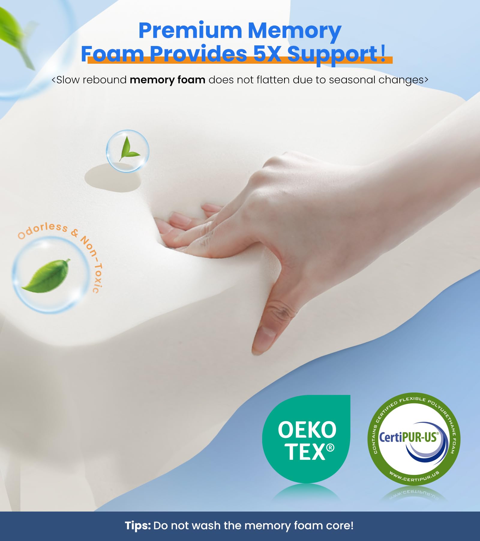 Cozyplayer memory foam core provides breathable, odorless support.