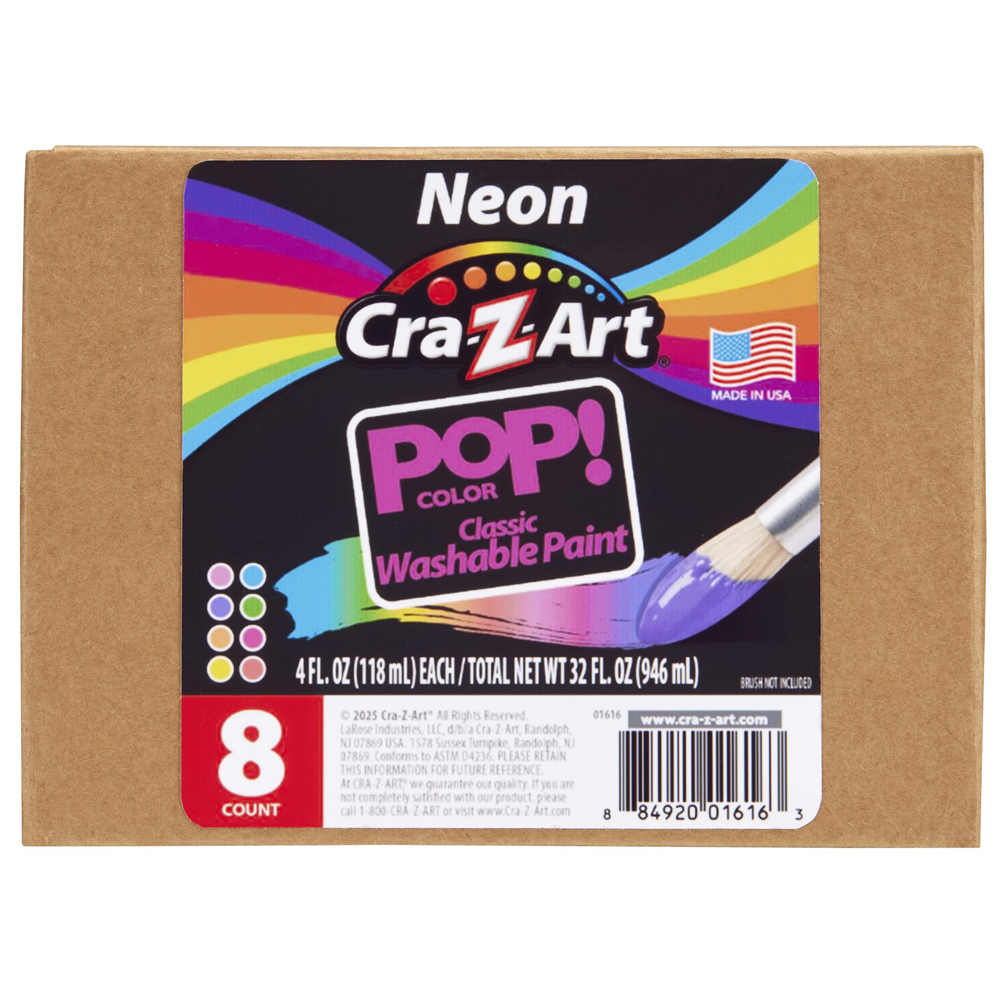 Bright neon colors promote playful exploration with safe, washable Cra-Z-Art paints.