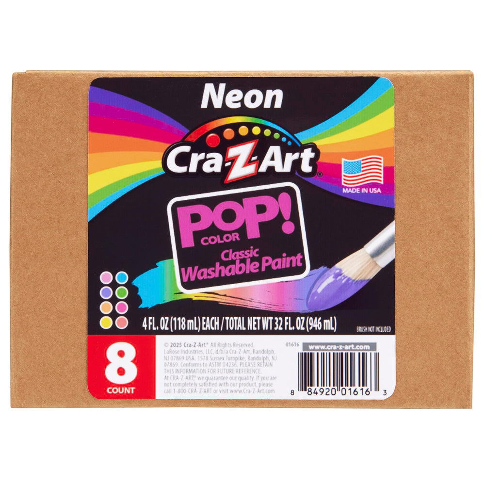 Bright neon colors promote playful exploration with safe, washable Cra-Z-Art paints.