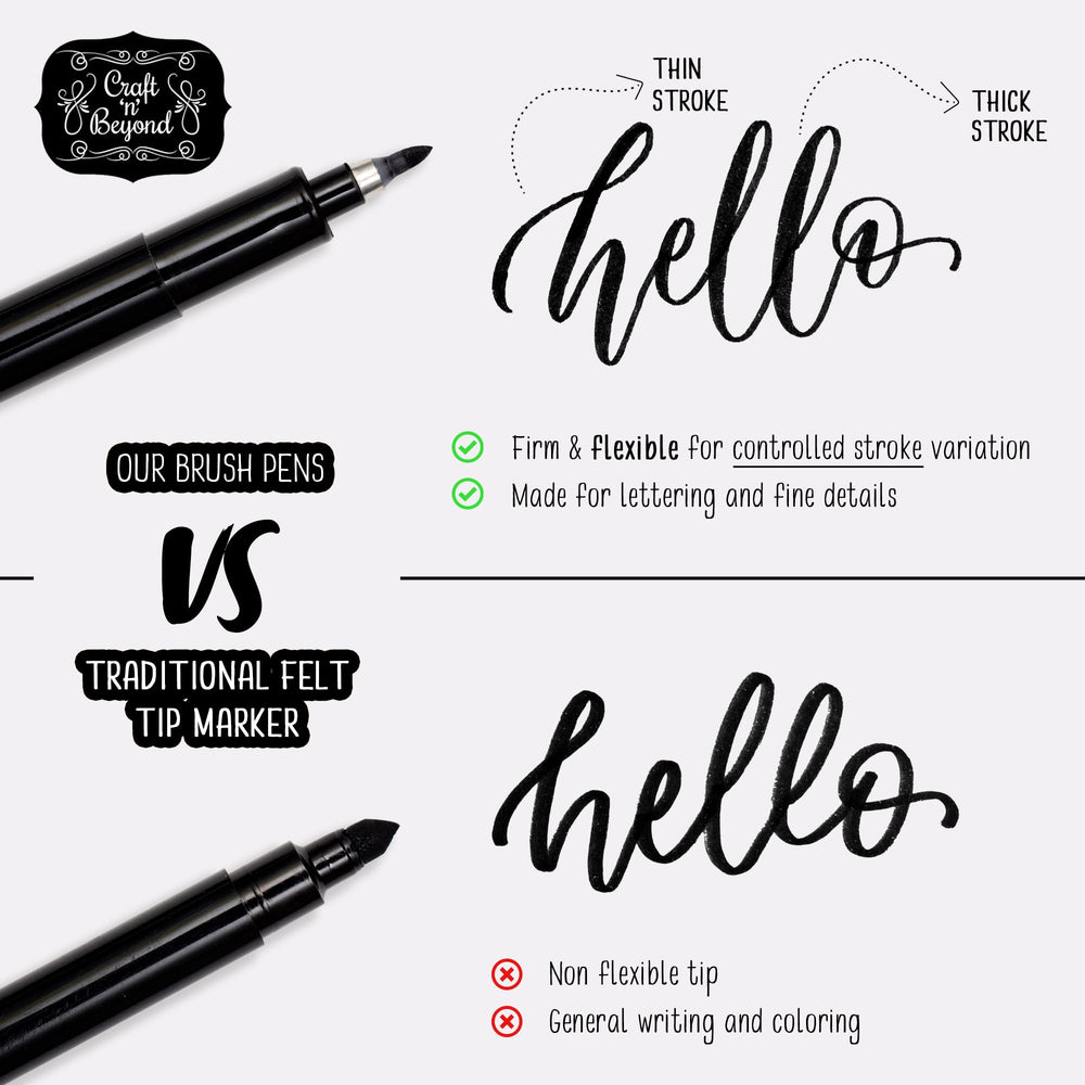 Craft 'n' Beyond brush pens pack medium – smooth strokes for elegant scripts.