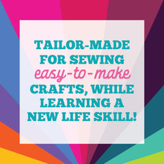 Craft-Tastic Let’s Learn to Sew fabrics, threads, and stuffing laid out for quick projects