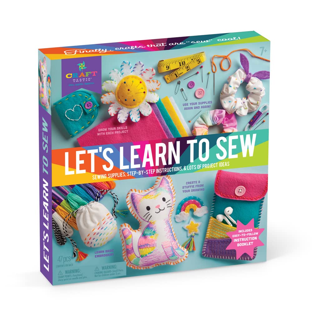 Craft-Tastic Let’s Learn to Sew mini kit cover inviting kids to start sewing
