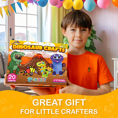 Craftikit dinosaur activity pieces laid out for collaborative crafting