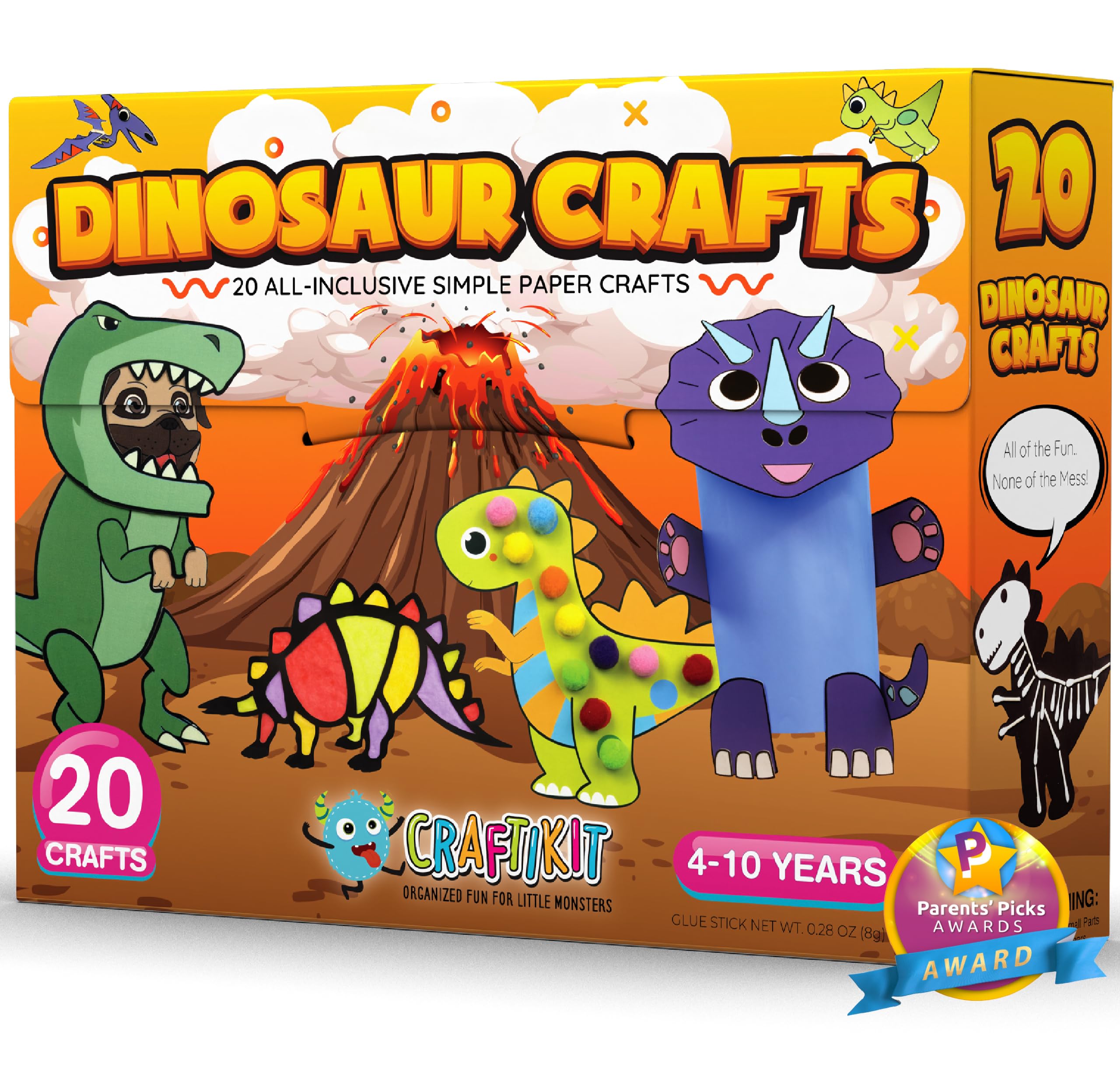 Craftikit dinosaur crafts pack cover showing a colorful creativity-ready box