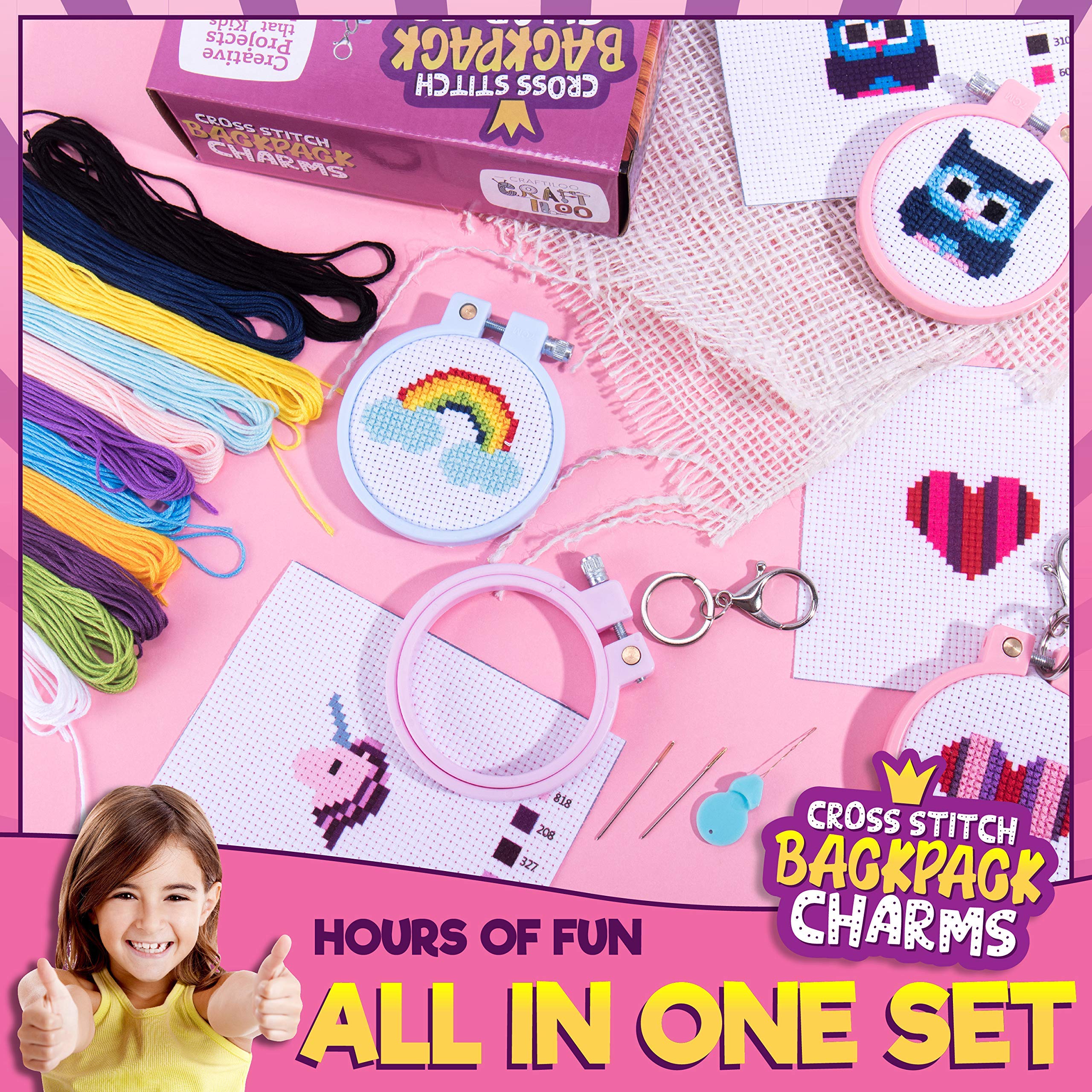CRAFTILOO cross stitch kit with colorful embroidery floss adds vibrant color options.