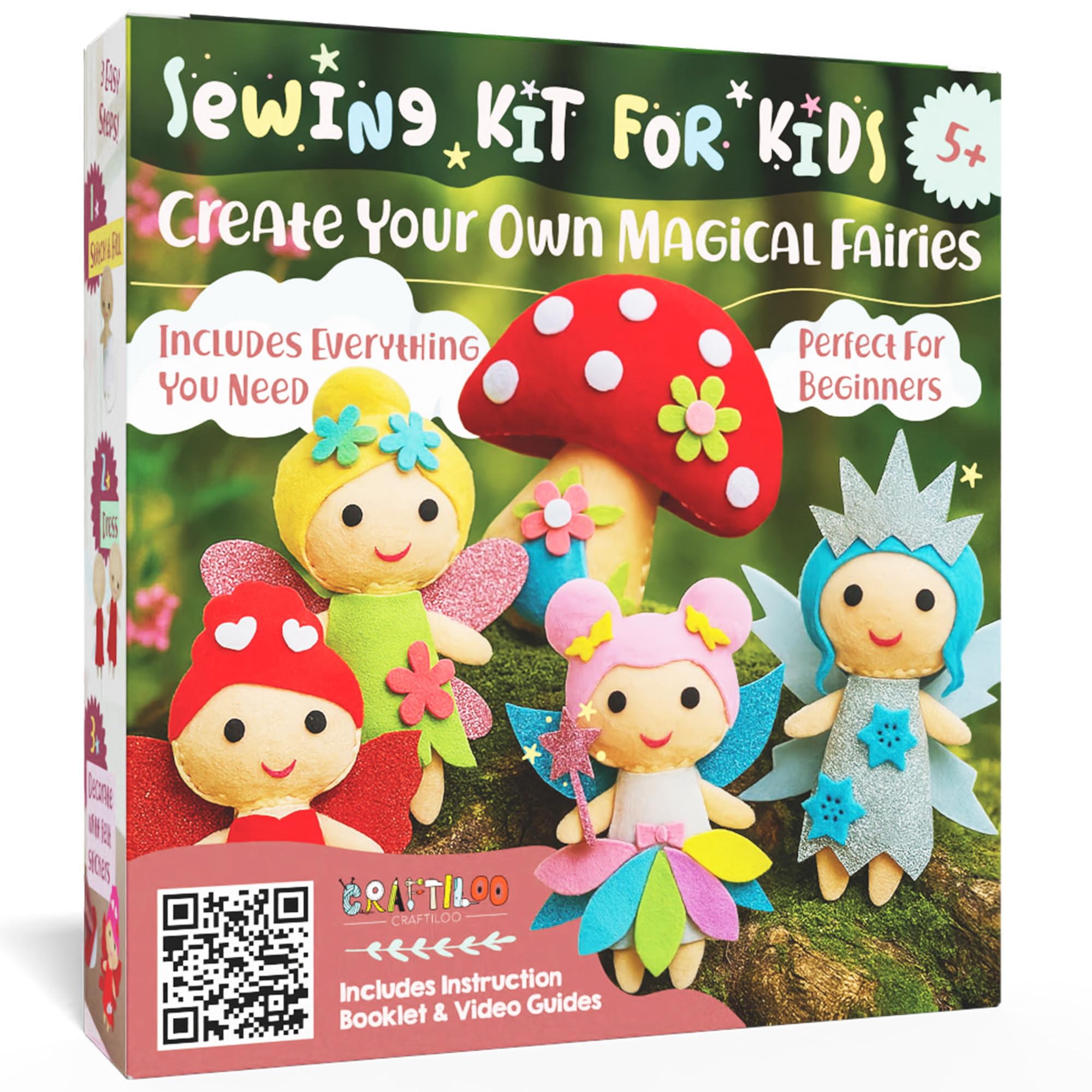CRAFTILOO Fairy Sewing Kit box front with five fairy projects for kids