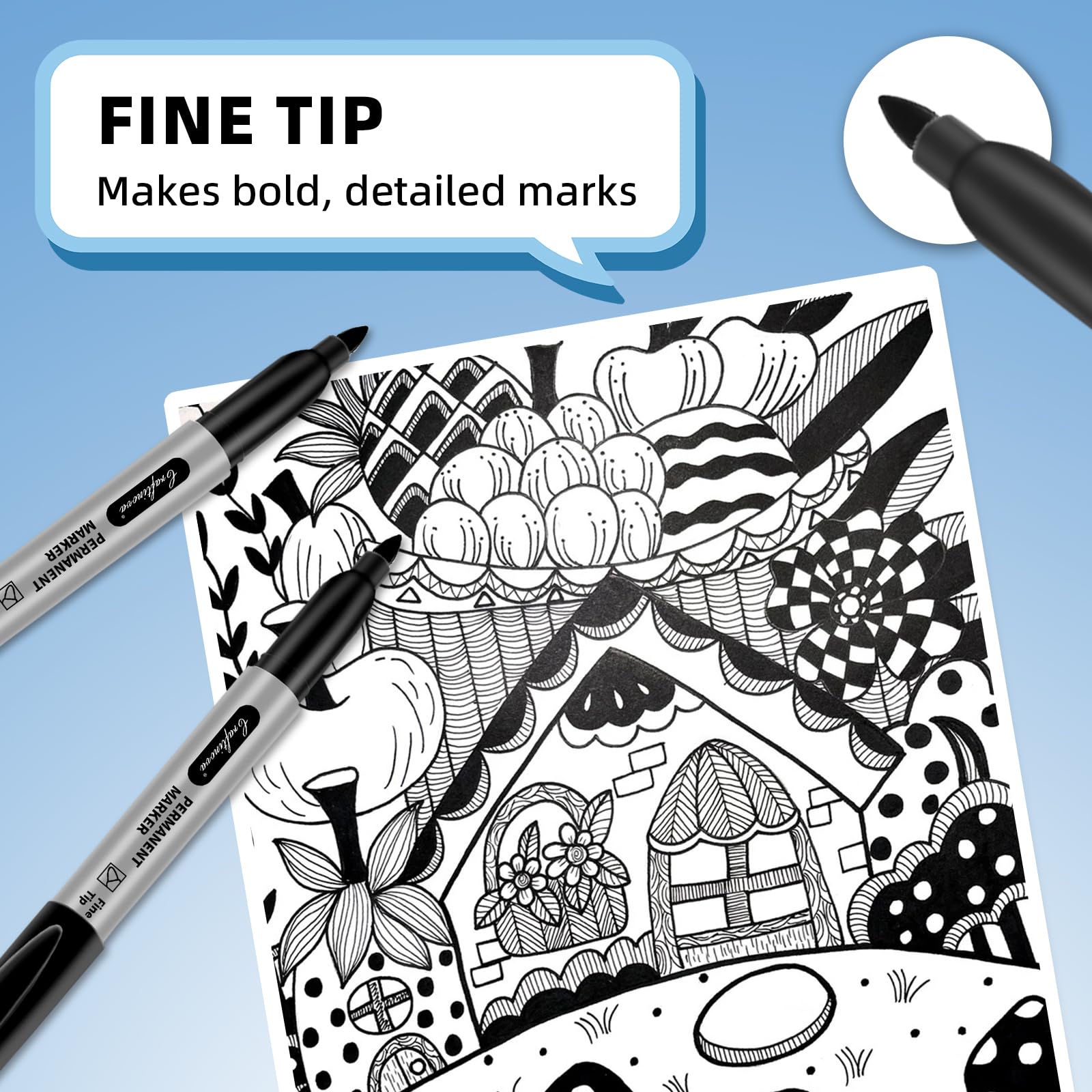 Front view of Craftinova 30-count permanent markers pack