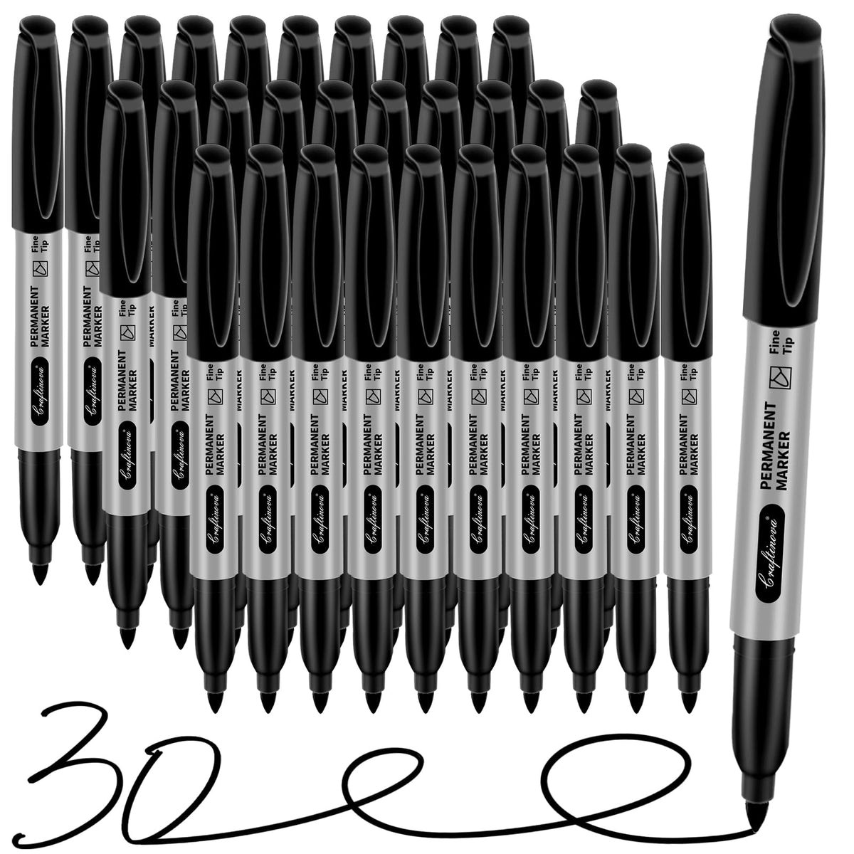 Craftinova black permanent markers bulk fine point set for bold writing on multiple surfaces
